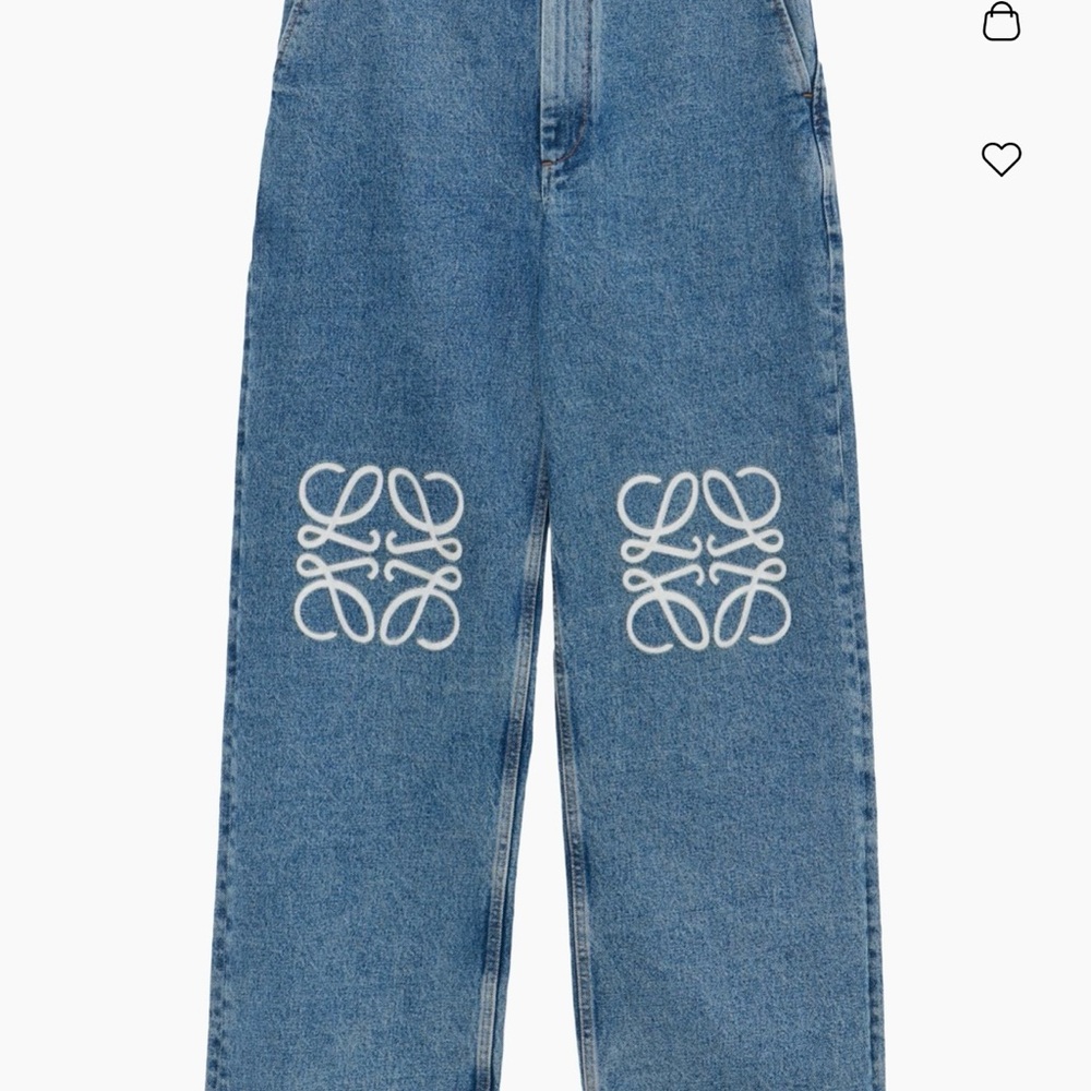 Loewe Blue Straight Leg Jeans with White Embroidery